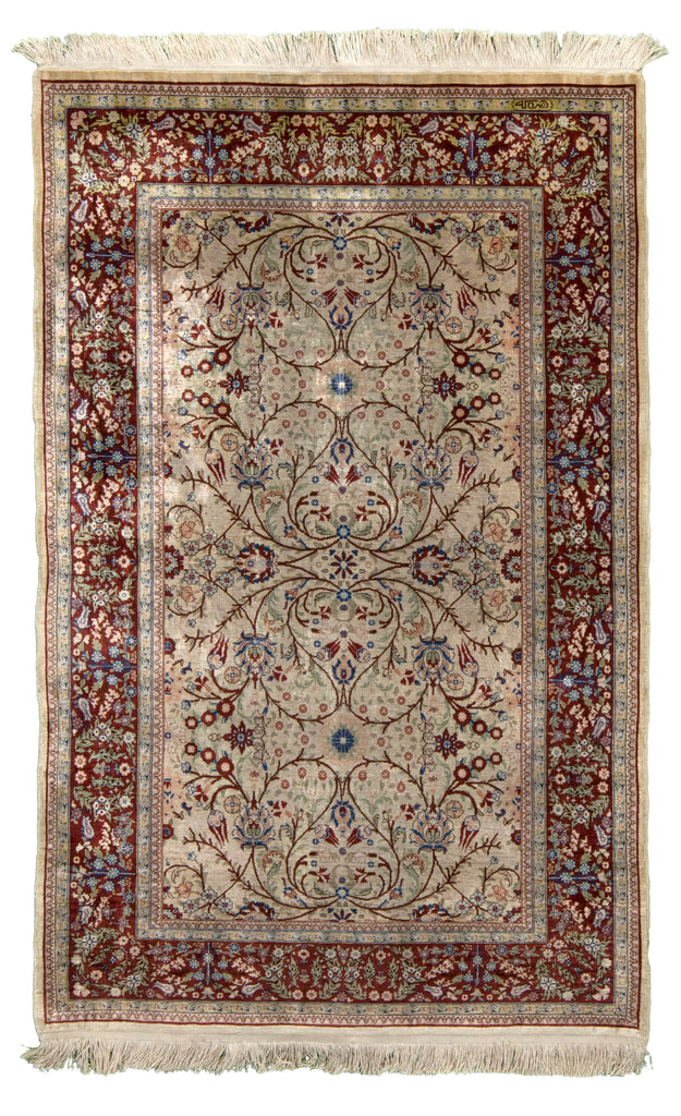 Persian Kum Hand-Made Silk Rug - Tabak Rugs